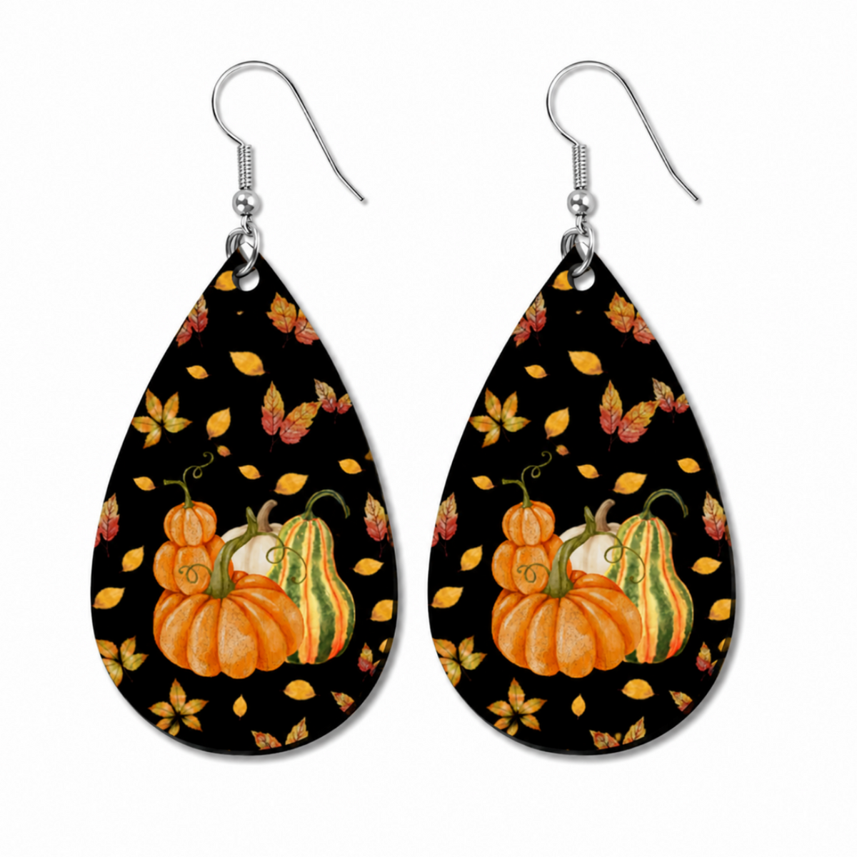 Earrings- Fall Midnight Autumn Pumpkins & Vines