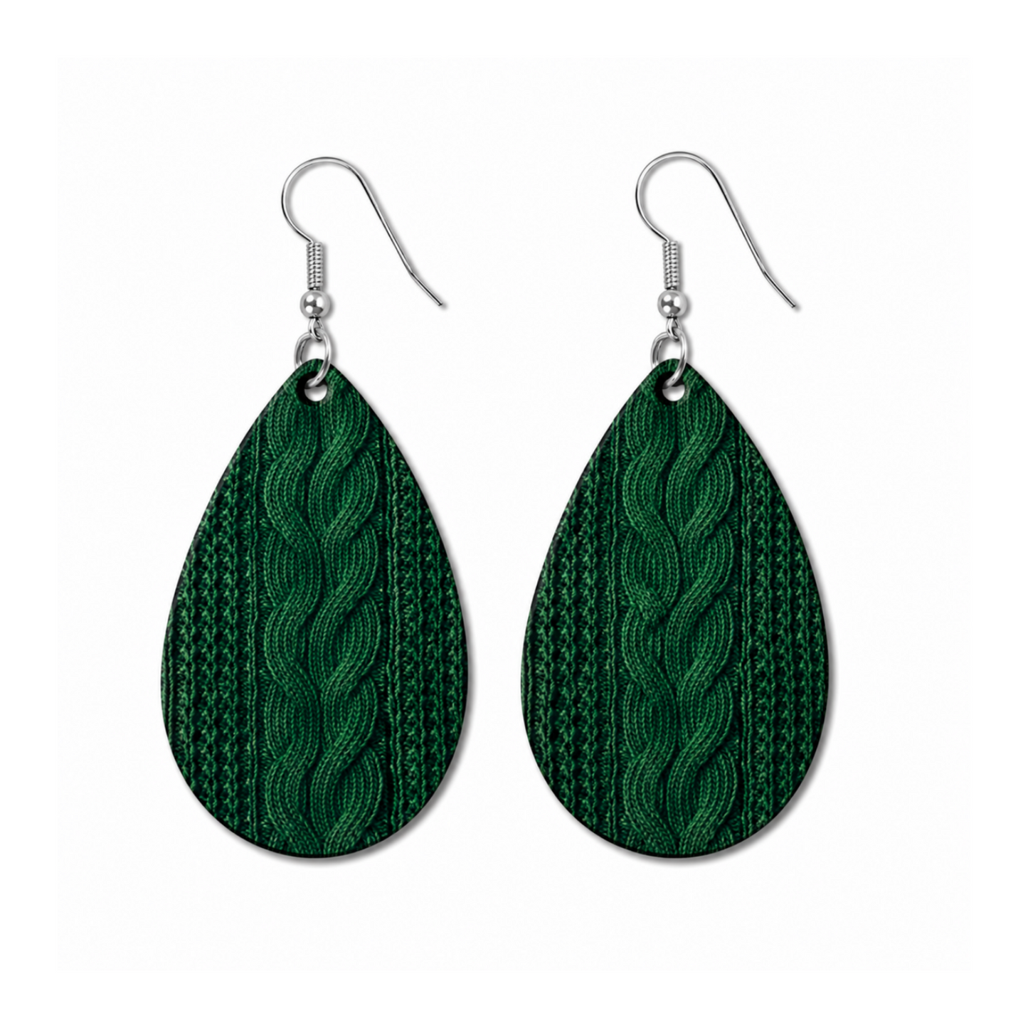 Earrings- Fall Cozy Hunter Green Sweater Print