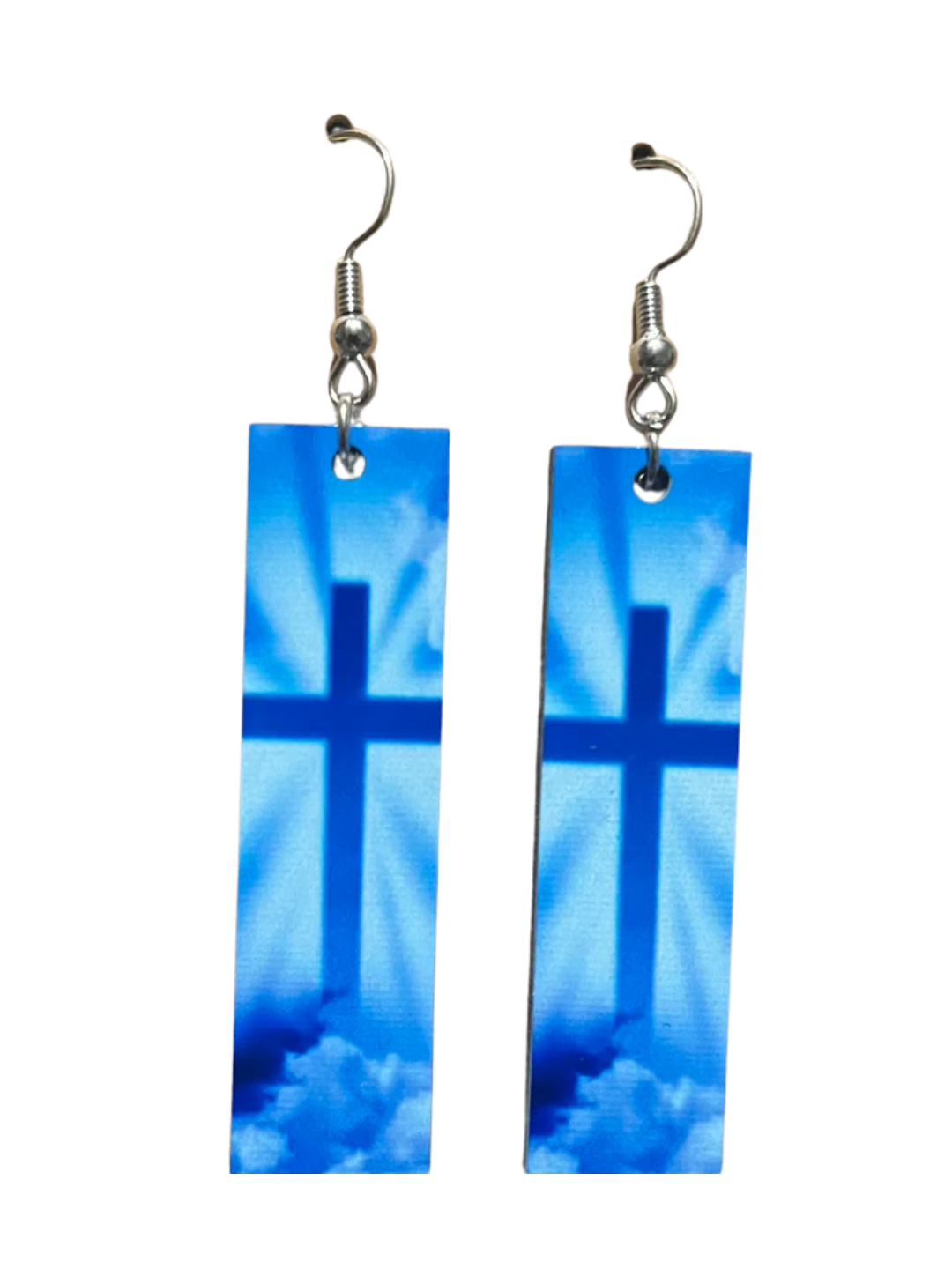 Earrings- Faith Based Rectangular Blue Cross