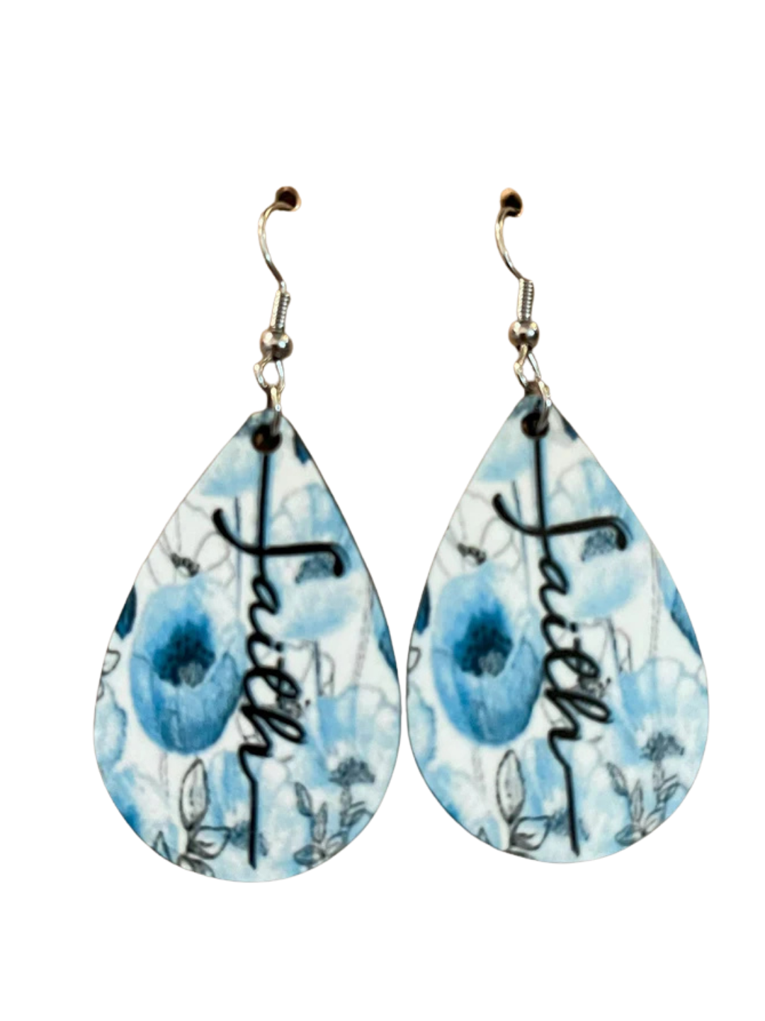 Earrings- Faith Based Faith with Blue Flowers