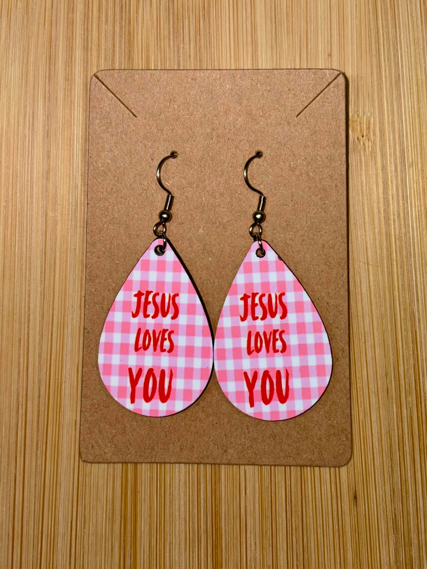 Earrings- Faith Based Jesus Loves you Plaid