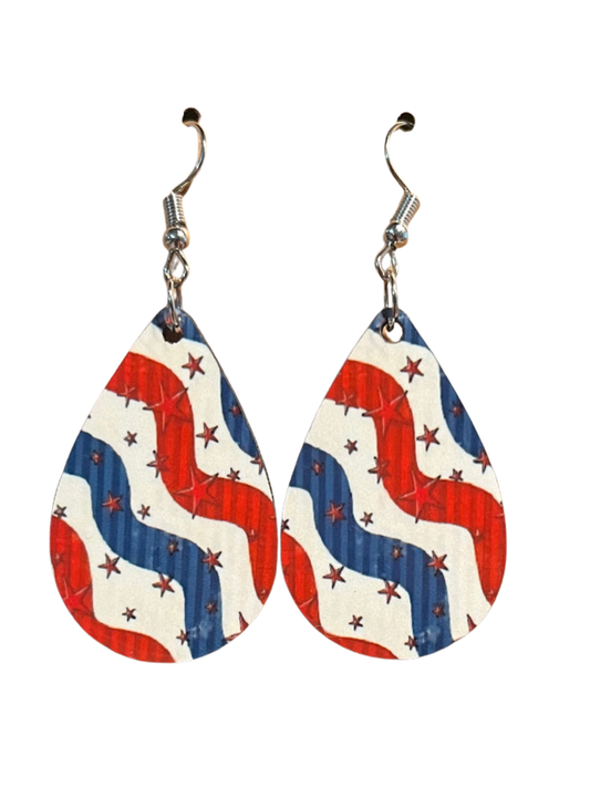 Earrings- Fourth of July Stars and Stripes Red White & Blue