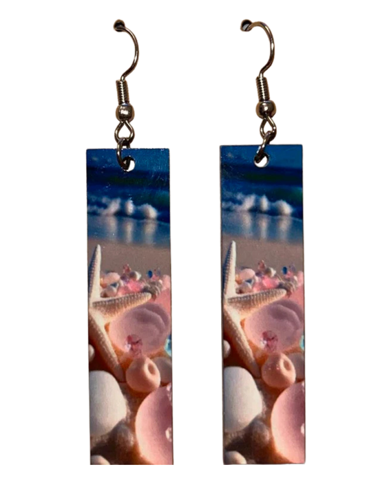 Earrings- Nautical Rectangular Seashells by The Sea Shore