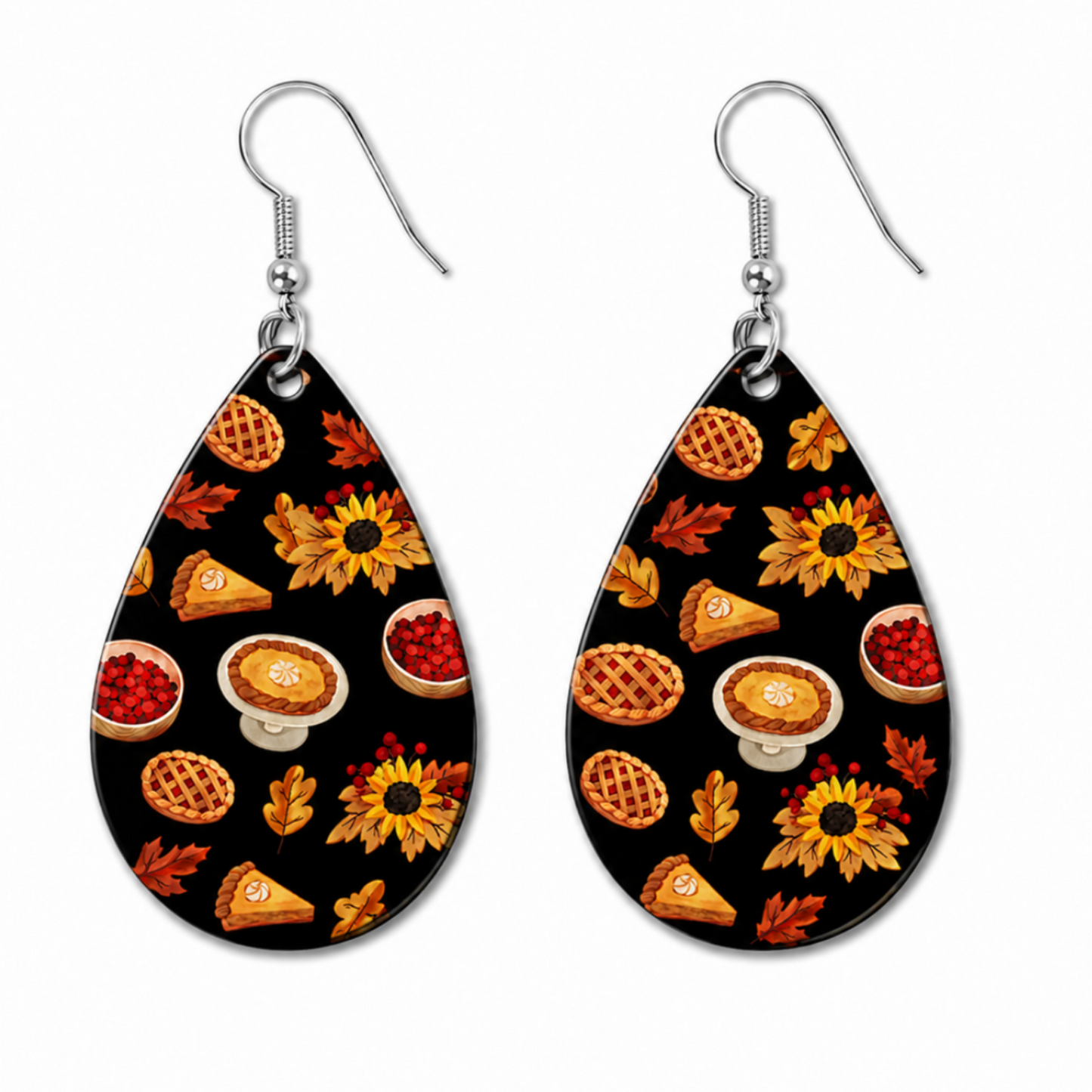 Earrings- Fall Thanksgiving Holiday Pie & Sunflower