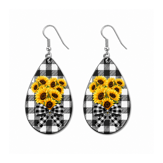 Earrings- Fall Buffalo Plaid Sunflower Bouquet