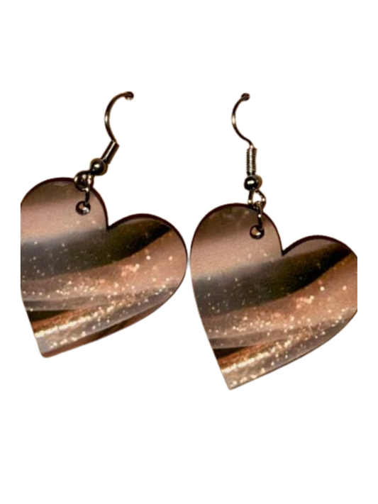 Earrings- Valentine's Day Heart Shaped Brown Shear