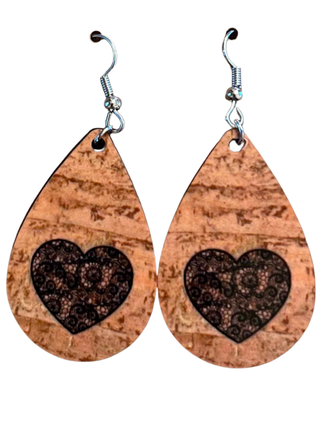 Earrings- Valentine's Day Wood With Black Heart