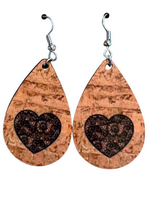 Earrings- Valentine's Day Wood With Black Heart