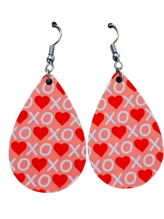Earrings- Valentine's Day XOXO with Red Hearts