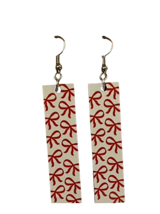 Earrings- Valentine's Day White with Red Bows
