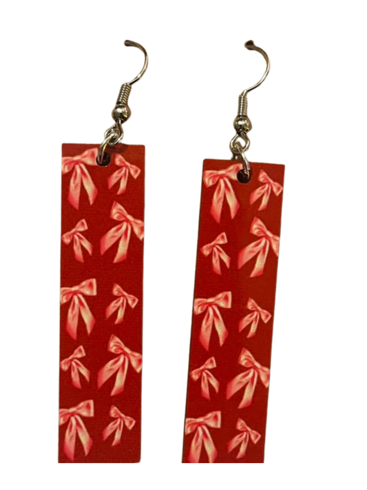 Earrings- Valentine's Day Pink Ribbons / Red Backgrounds