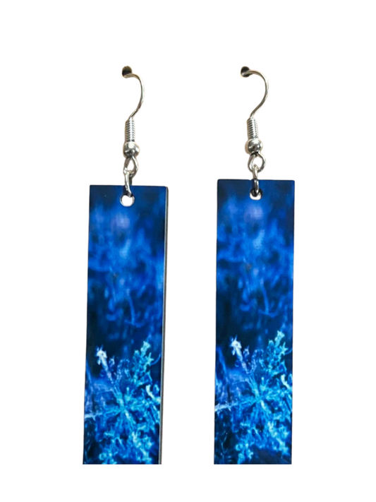 Earrings- Winter Rectangular Blue Snowflake
