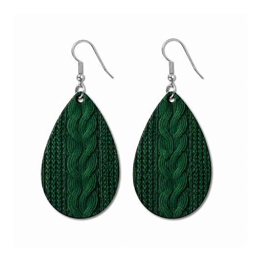 Earrings- Fall Cozy Hunter Green Sweater Print