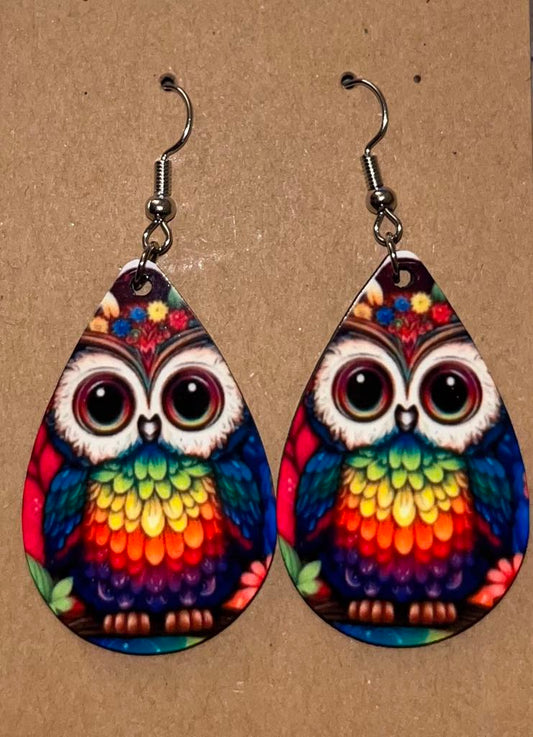 Earrings- Animals/Animal Print Rainbow Owl