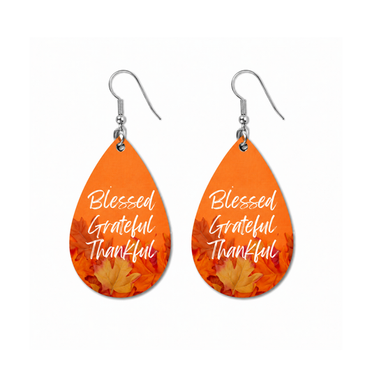 Earrings- Fall Blessed Grateful Thankful Autumn Foliage