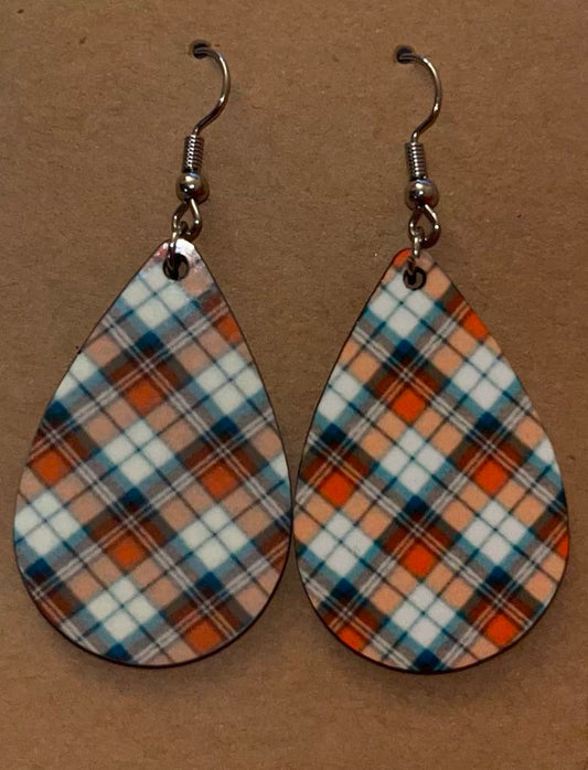 Earrings- Fall Plaid orange and blue
