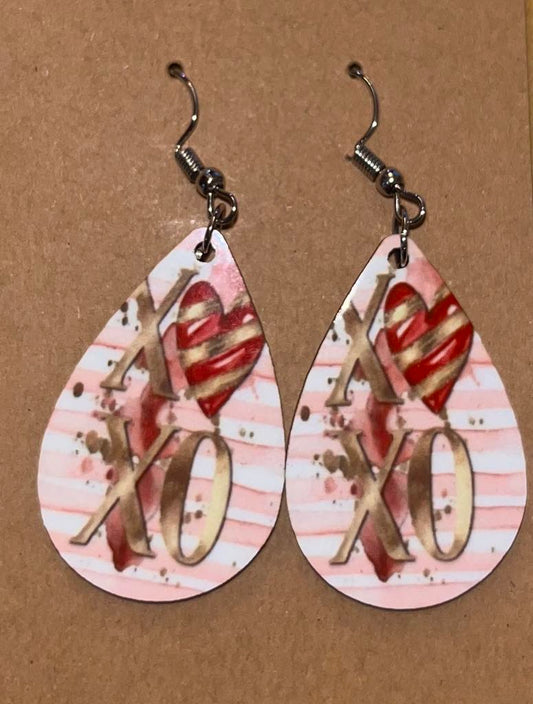 Earrings- Valentine's Day Pink with Gold XOXO