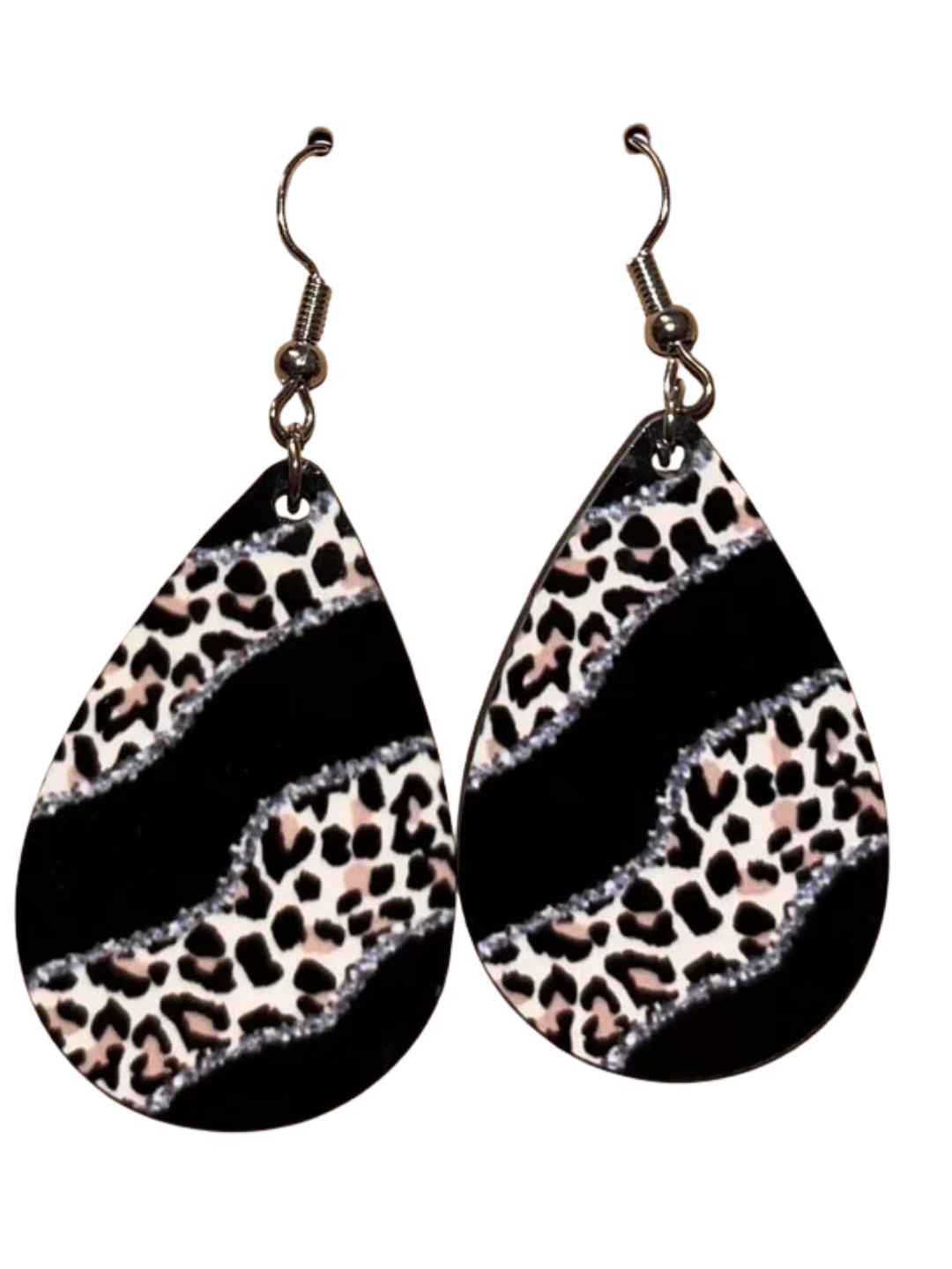 Earrings- Animals/Animal Print Jaguar Print with Silver and Black