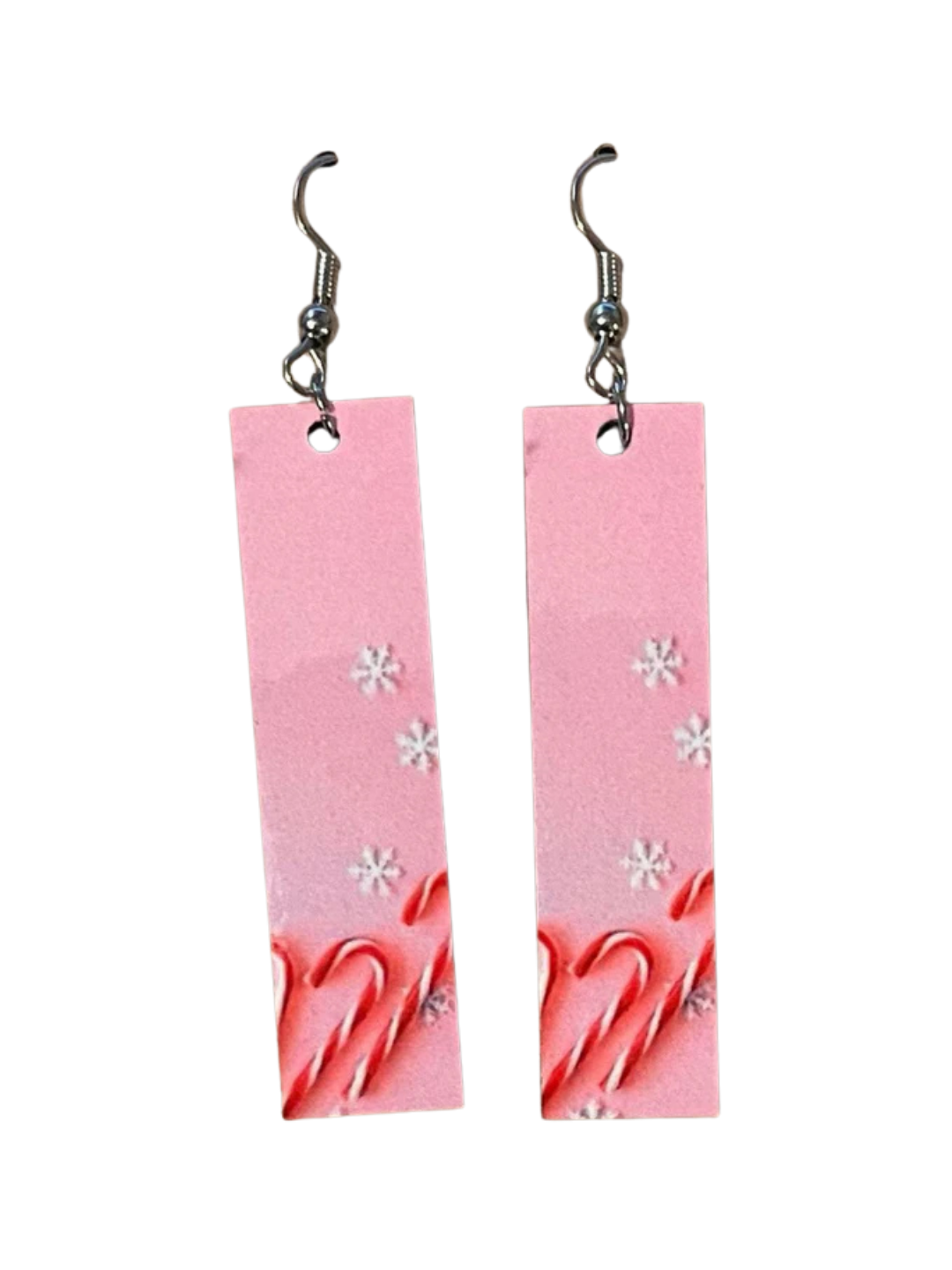 Earrings- Christmas Rectangluar Candy Cane Pink