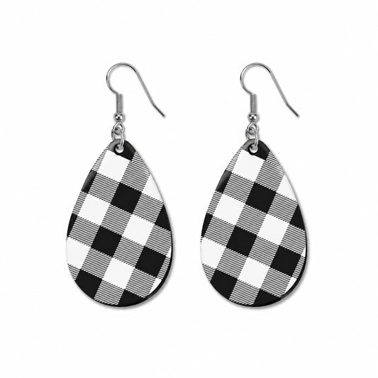 Earrings- Christmas Black and White Plaid