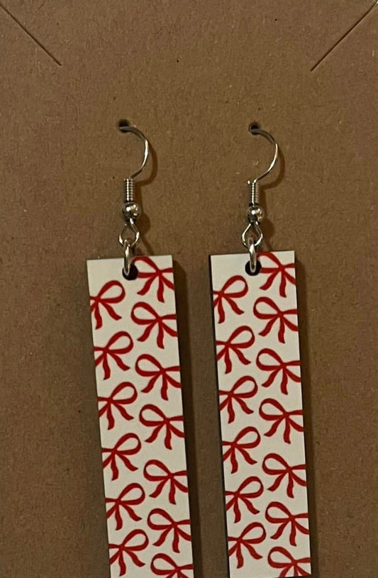 Earrings- Valentine's Day White with Red Bows
