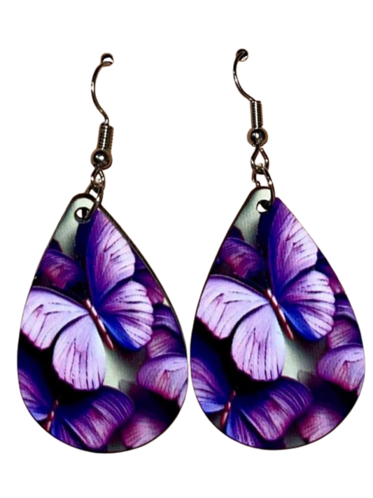 Earrings- Animals/Animal Print Purple Butterflies