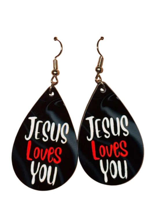 Earrings- Faith Based Jesus Loves You Black