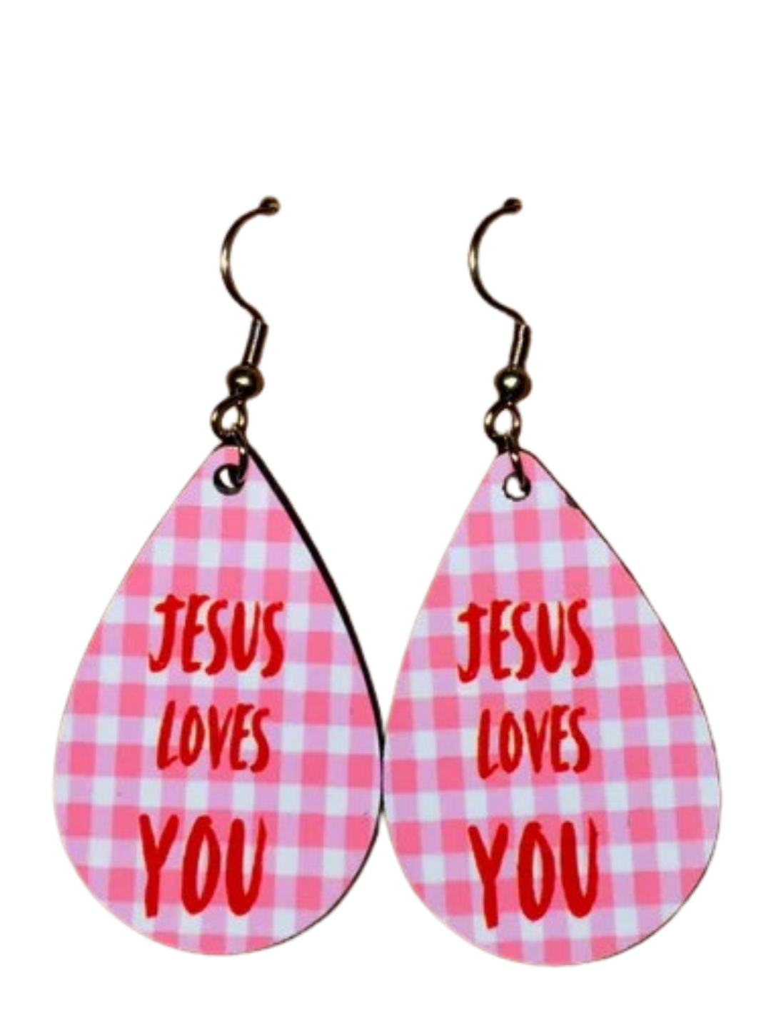 Earrings- Faith Based  Jesus Loves you Plaid
