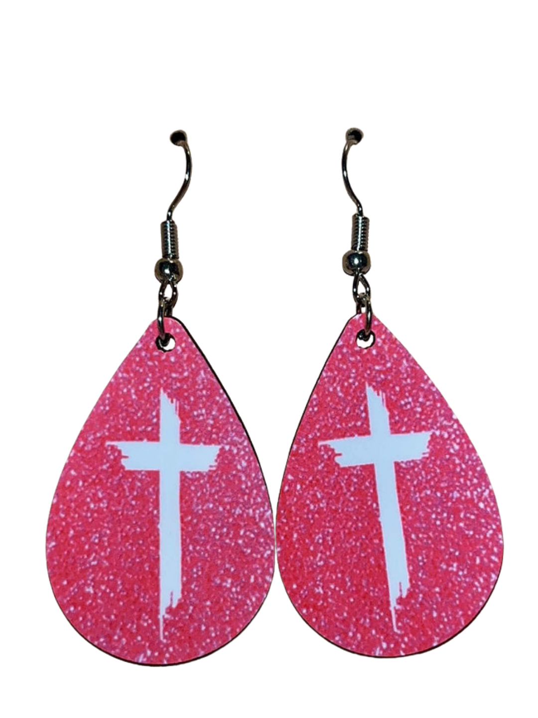 Earrings- Faith Based Pink with White Cross