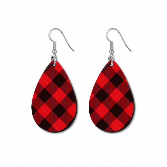 Earrings- Christmas Red and Black Plaid