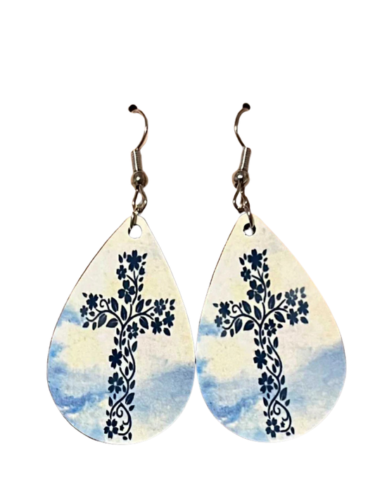 Earrings- Faith Based Sky Bloom Cross