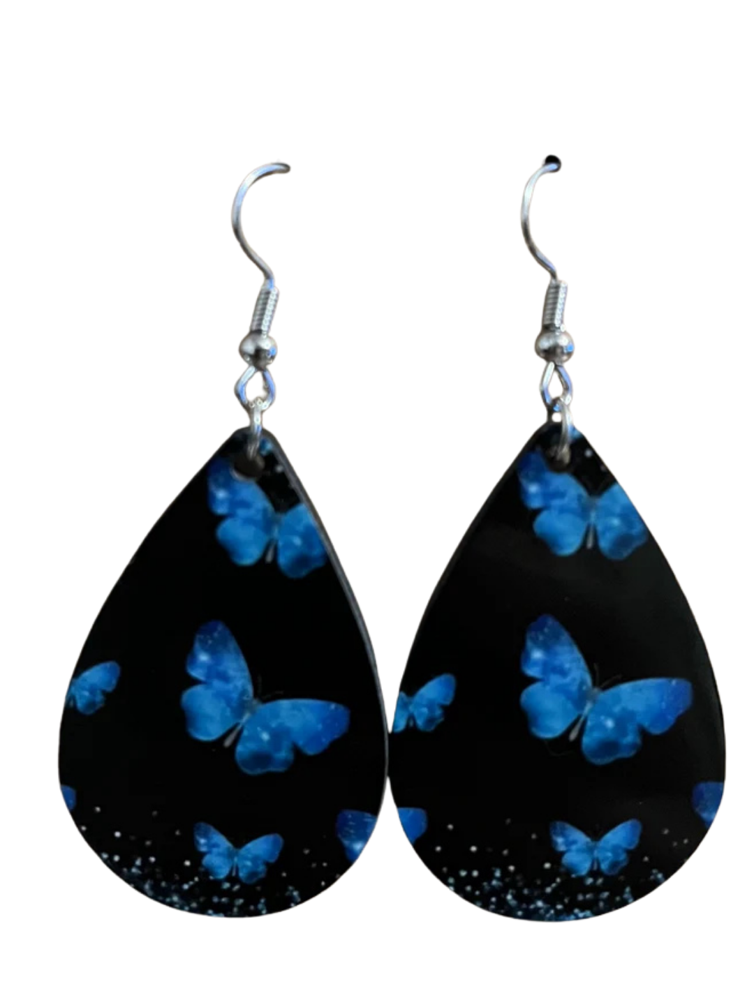 Earrings- Animals/Animal Print Black with Blue Butterflies