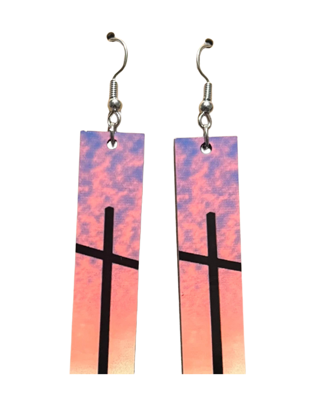 Earrings- Faith Based Rectangular Pink with Cross