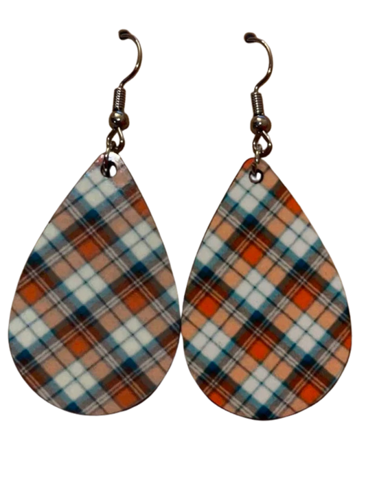 Earrings- Fall Plaid orange and blue