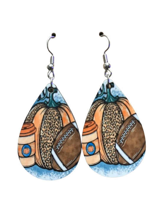 Earrings- Fall Pumpkin Coffee and Football