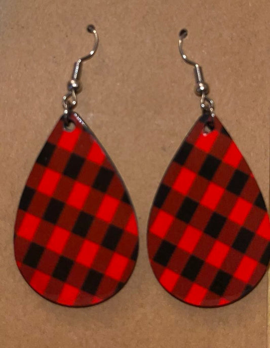 Earrings- Christmas Red and Black Plaid