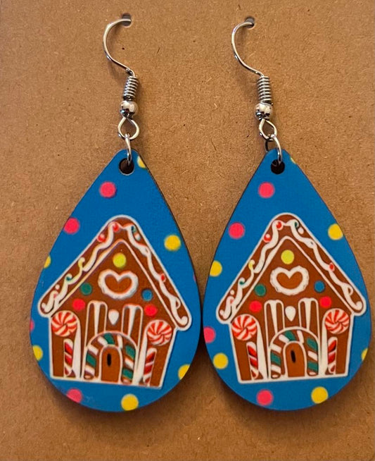Earrings- Christmas Polka Dot Gingerbread House