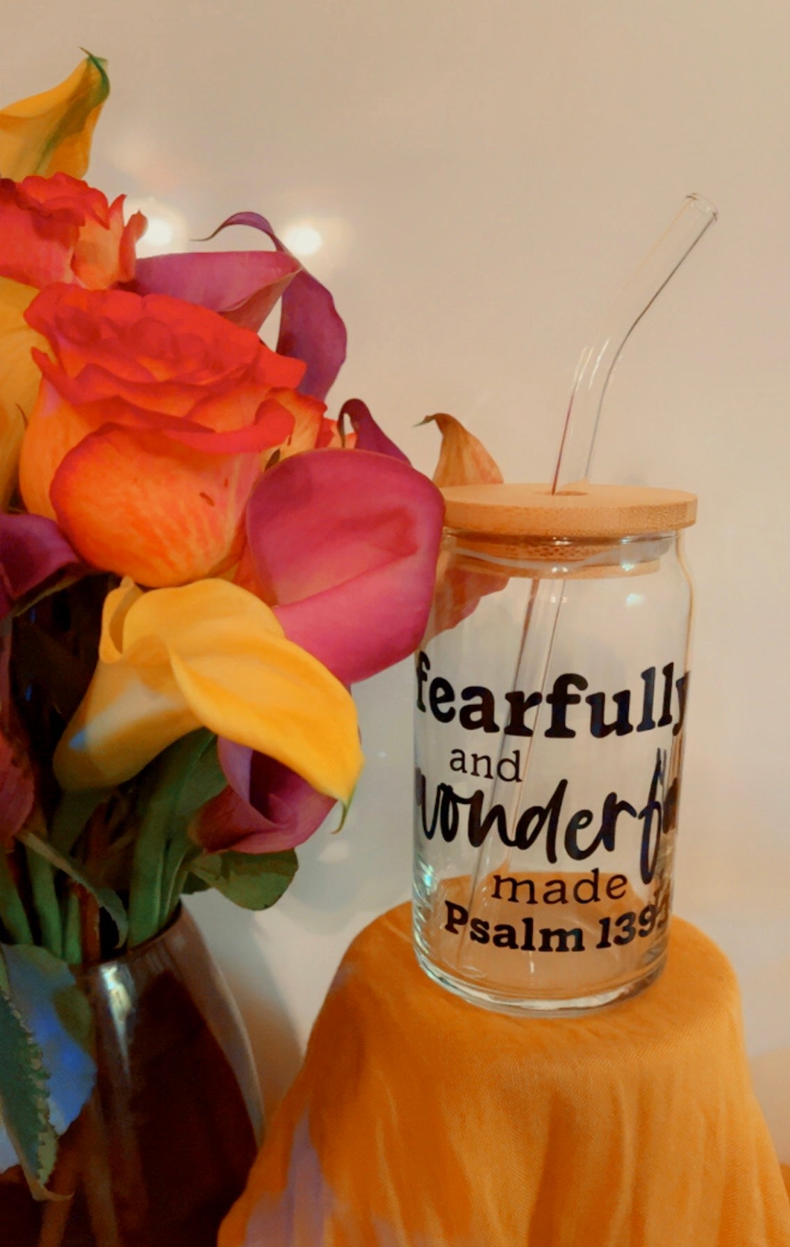 16 oz Glass Cup-  Fearfully and Wonderful Made