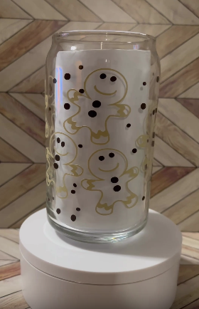 16 oz Glass Cup- Christmas Gingerbread Man