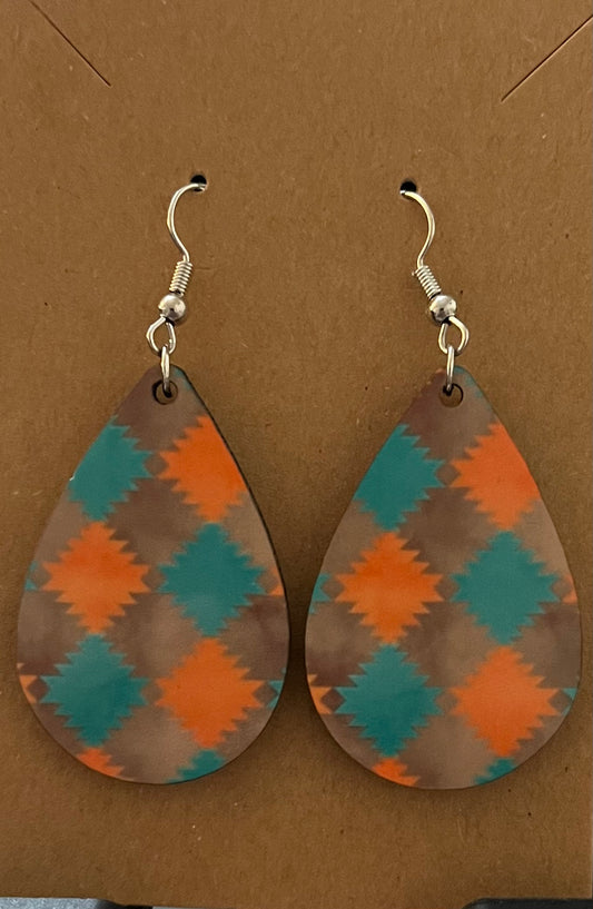 Earrings- Aztec/Patterns Orange and Blue