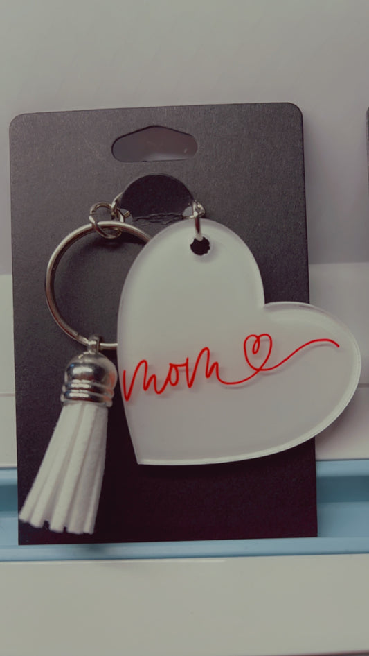 Keychains- Mom- White Heart Shape