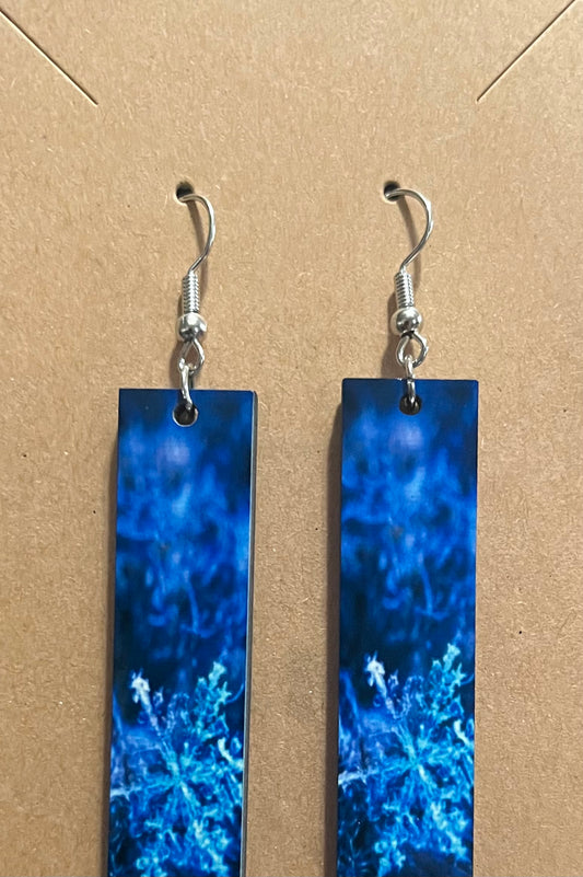 Earrings- Winter Rectangular Blue Snowflake