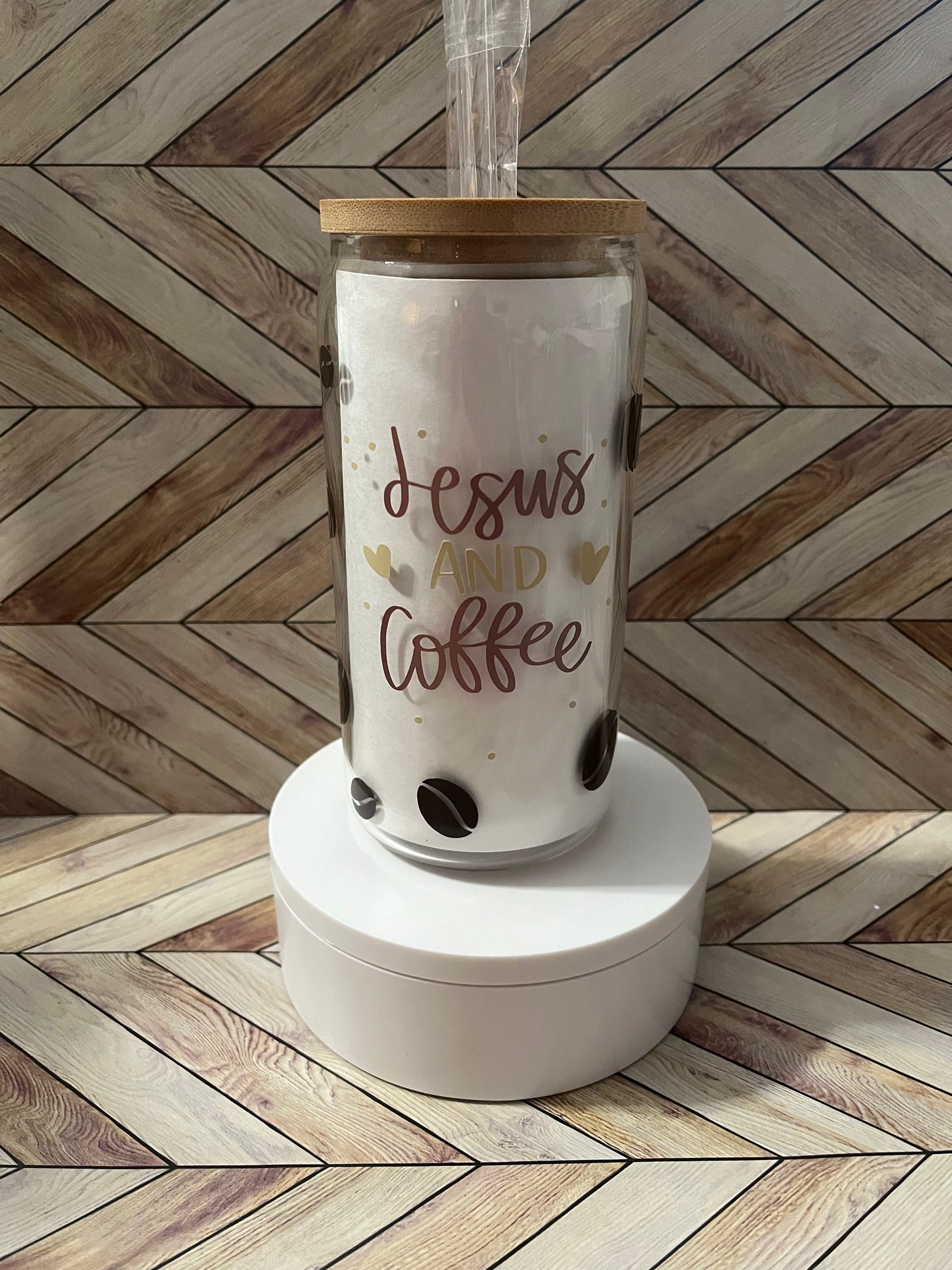 16 oz Glass Cup-  Jesus and Coffee