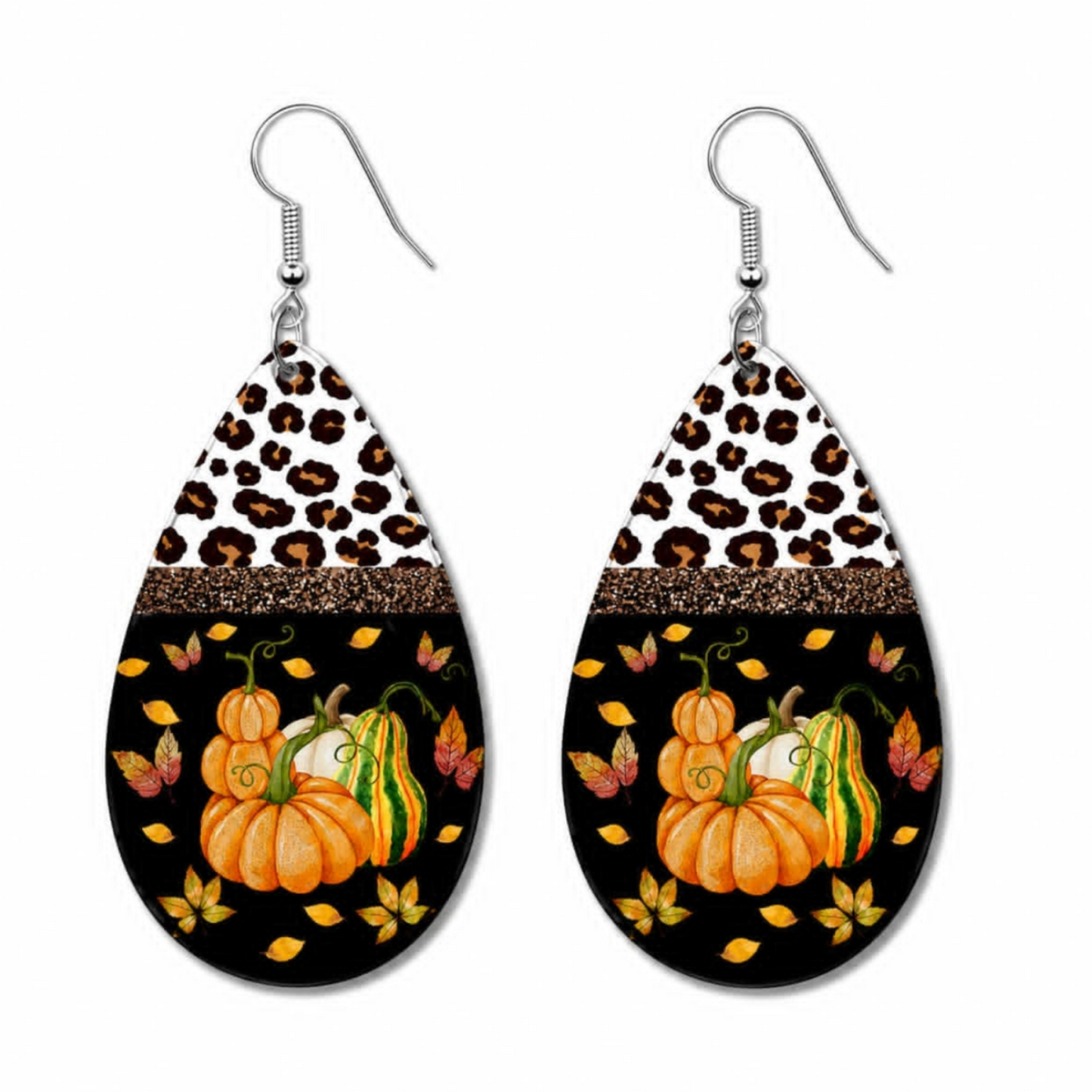 Earrings- Fall Cheetah Print & Midnight Pumpkin Harvest