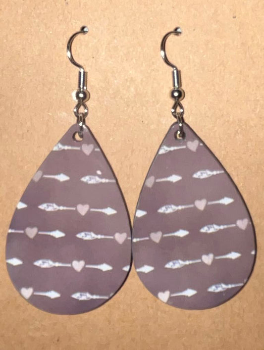 Earrings- Valentine’s Day Purple Heart with arrows