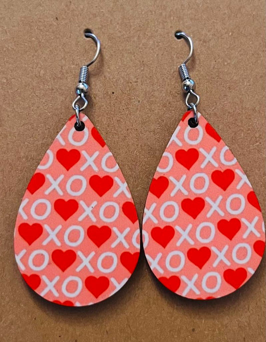 Earrings- Valentine's Day XOXO with Red Hearts