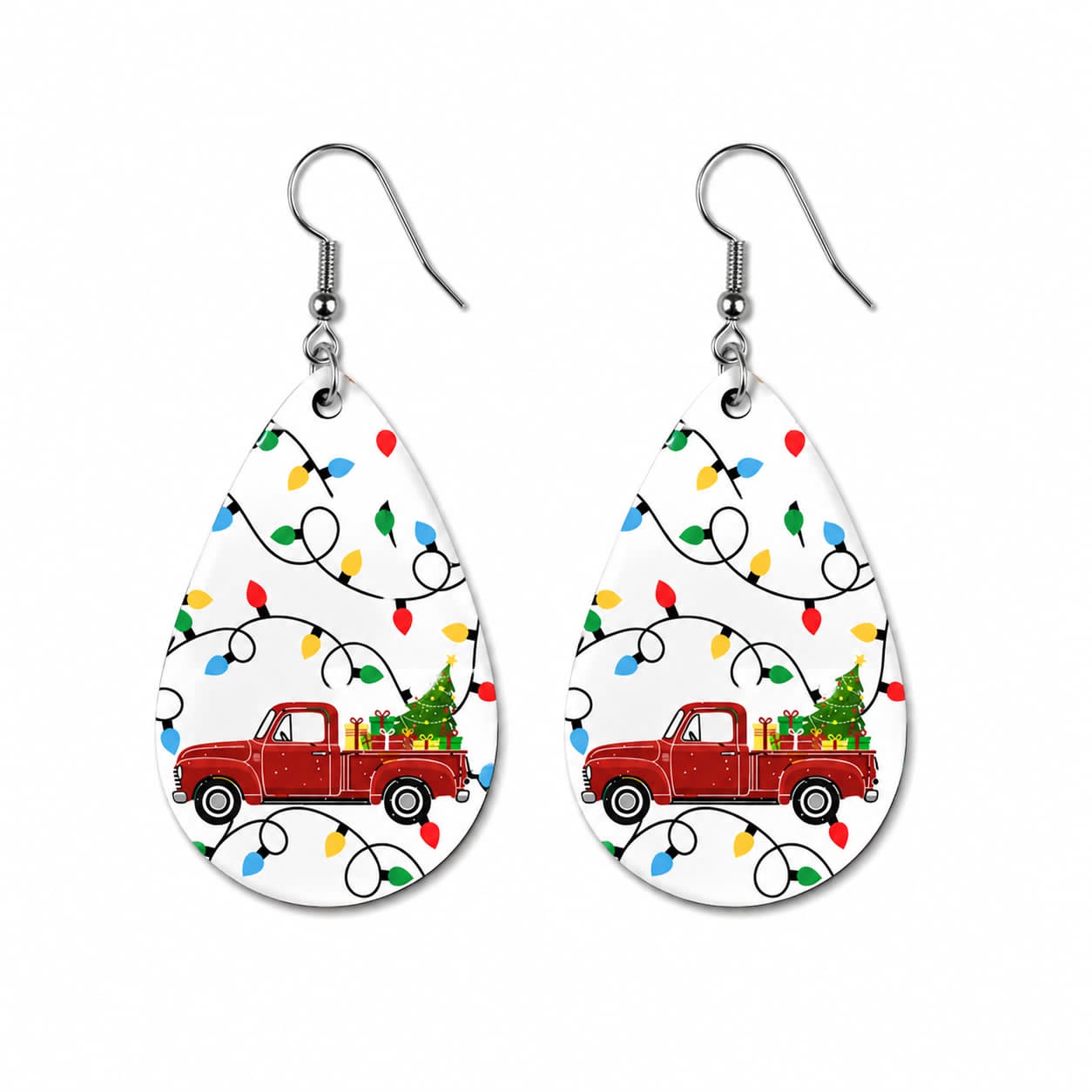 Earrings- Christmas Lights with Red Truck and Tree