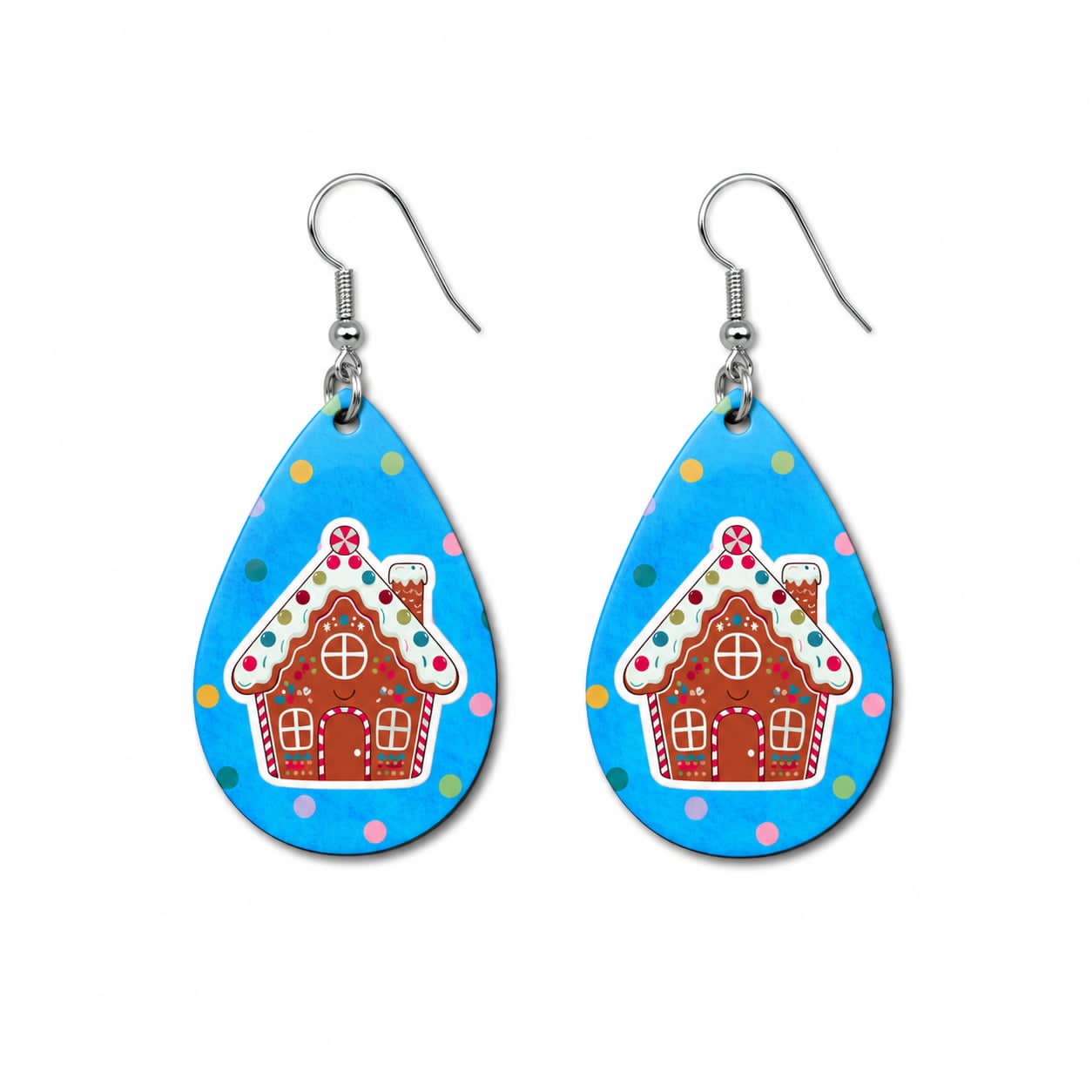 Earrings- Christmas Polka Dot Gingerbread House