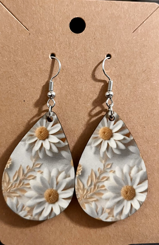 Earrings- Flowers White Daisy